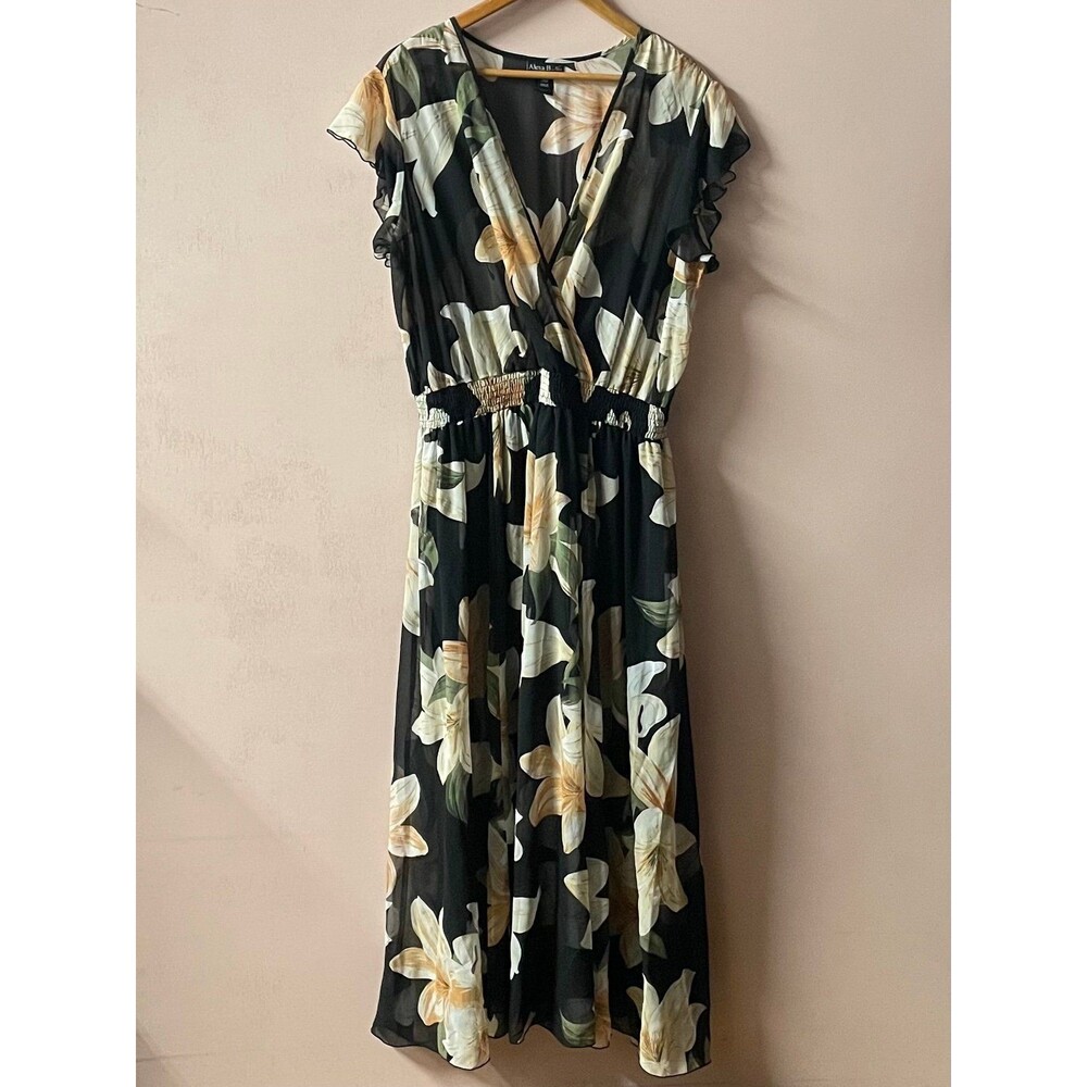 Alexa B. Nites Plus Size Black Sheer Floral Maxi Dress Size 20W GUC